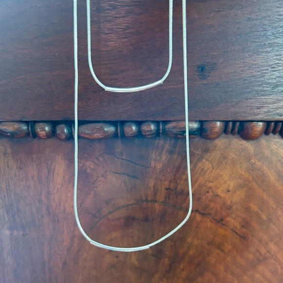 Tubular Smooth Double Rope Necklace Silver Tone Moveable Pendants - Picture 14 of 15